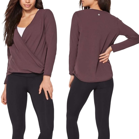 lululemon athletica Tops - Lululemon | Full Freedom Long Sleeve Faux Wrap Yoga Top Black Cherry Size 10